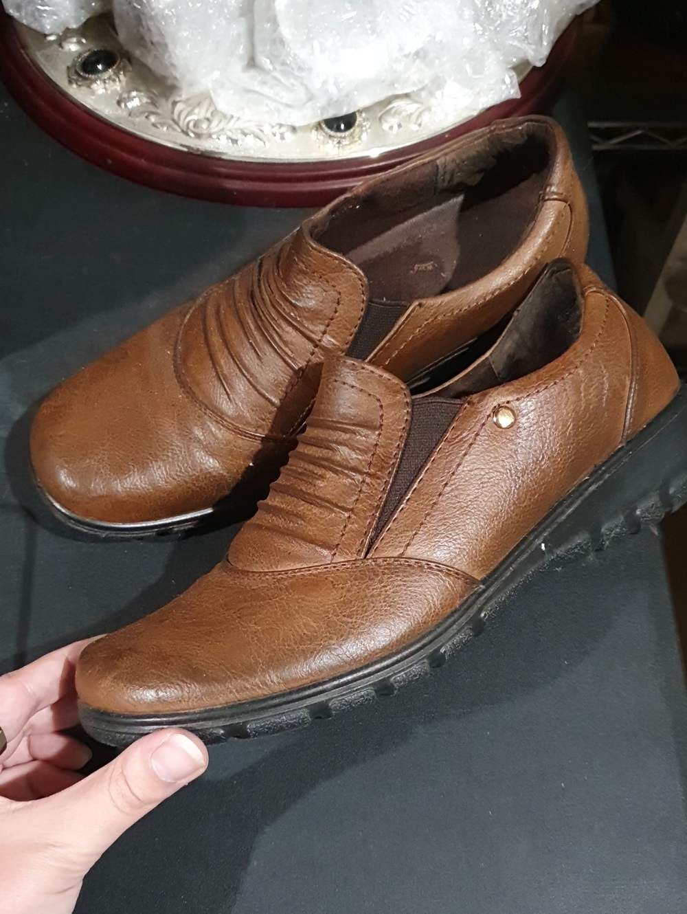 Women's Casual Slip-On Leather Shoes, Brown